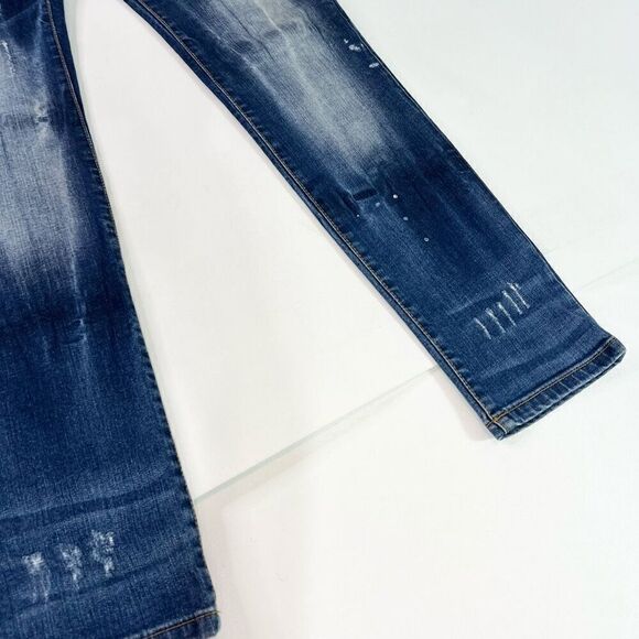 Dsquared2 Jeans Mens 46 Blue Wash Distressed Straight Relaxed Paint Splatter - Picture 2 of 12